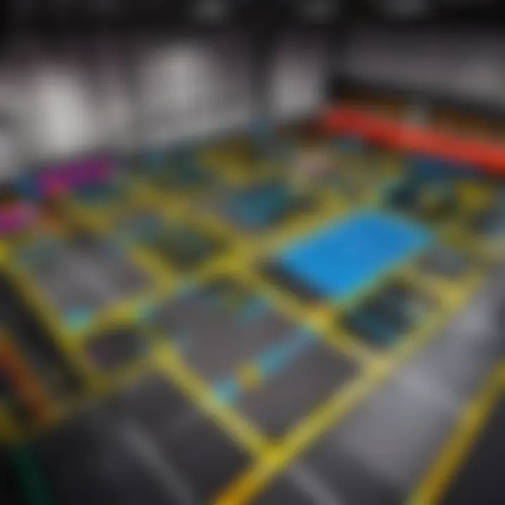 Aerial view of Jumpland's vibrant trampoline park