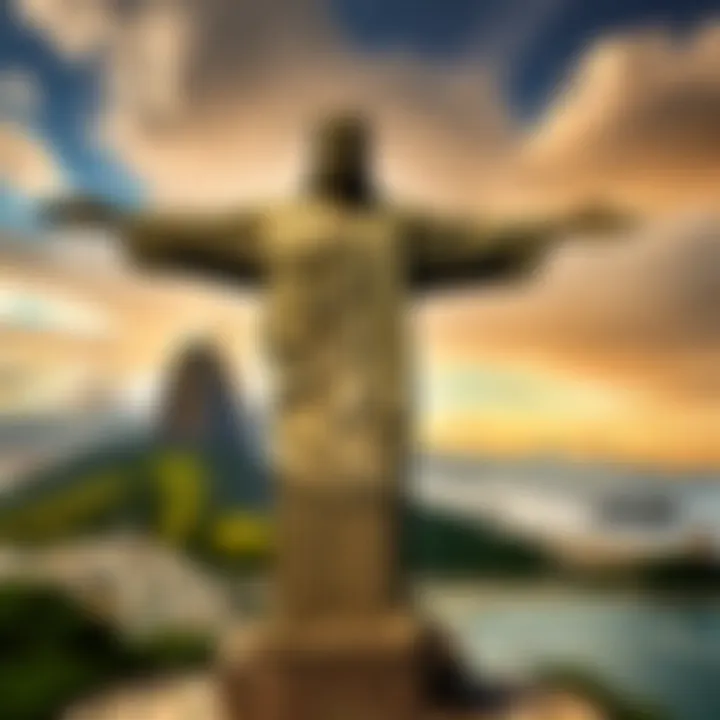 Aerial view of Christ the Redeemer statue in Rio de Janeiro Brazil