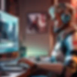 A gamer using a laptop with a VPN interface displayed