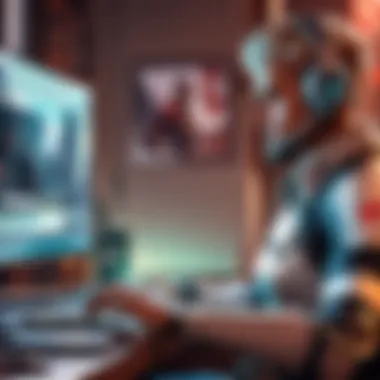 Gamer Using a VPN on Valorant A gamer using a laptop with a VPN interface displayed