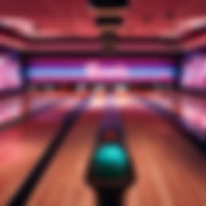 Main Event indoor bowling lanes with neon lights