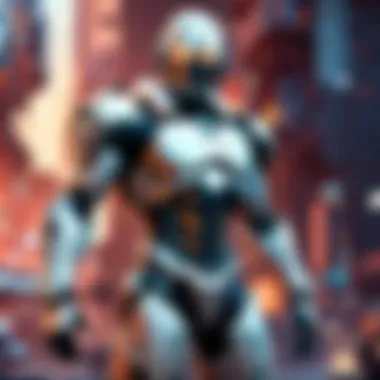Cybernetic Warrior in Futuristic Battlefield Cybernetic warrior in futuristic battlefield