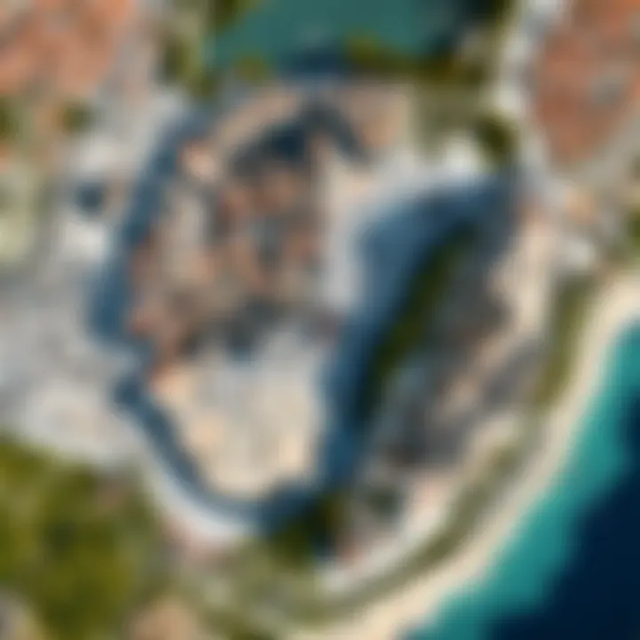 Aerial view of Split map highlighting key vertical elements.