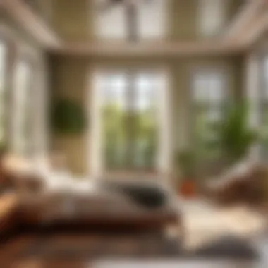 Tranquil Bedroom Oasis with Ample Ventilation Minimalistic bedroom with large window panels
