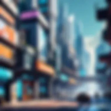 Futuristic Gaming Cityscape Illustration of a futuristic cityscape with gaming elements
