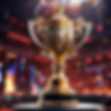 Esports tournament trophy shining under spotlight