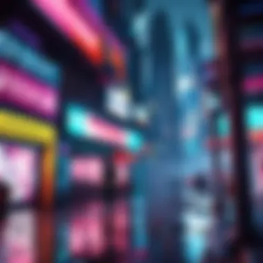 Illustration of a cyberpunk cityscape filled with neon lights