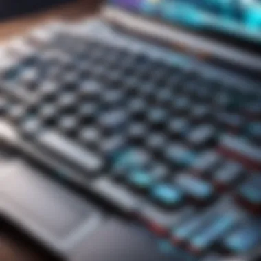 Close-up of laptop keyboard with backlighting