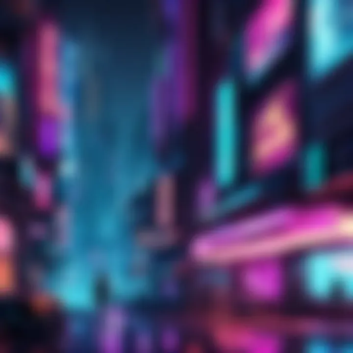 Cyberpunk cityscape with neon lights and advanced technology