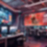 A vibrant esports tournament taking place with players focused on their screens.