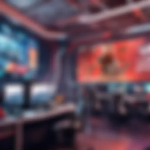 A vibrant esports tournament taking place with players focused on their screens.