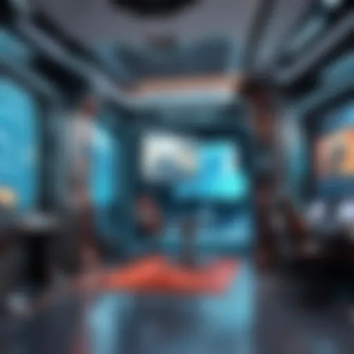 Illustration of futuristic virtual reality gaming environment