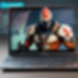 Laptop displaying a vibrant game interface