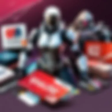 Assorted Gaming Accessories Featuring Gift Cards An assortment of gaming accessories including gift cards