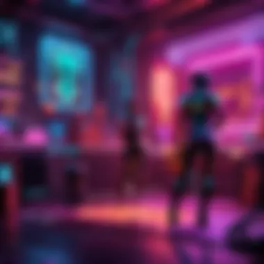 Bright neon colors glowing in a dark workshop