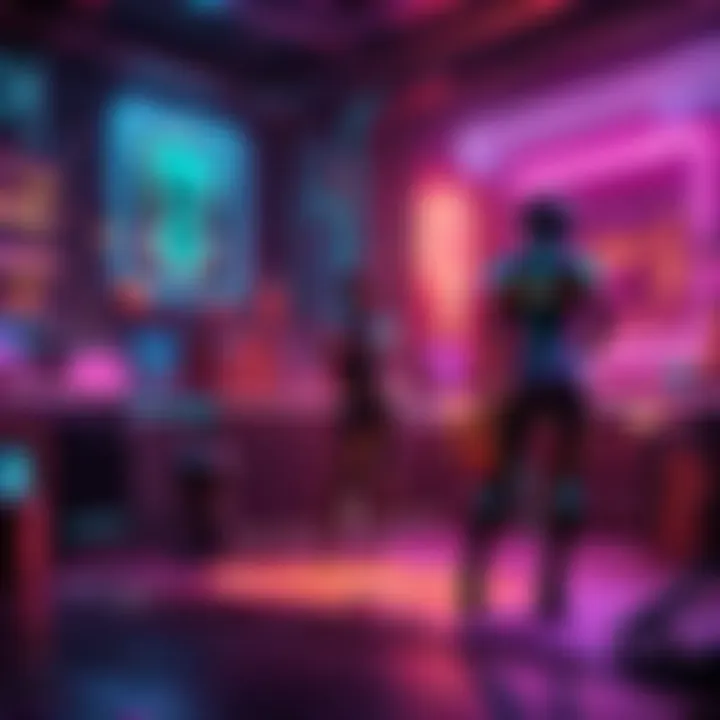 Bright neon colors glowing in a dark workshop