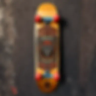 Skater inspecting a used skateboard at a shop