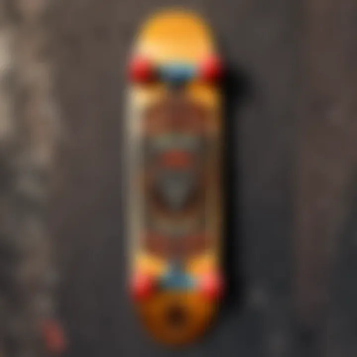 Skater inspecting a used skateboard at a shop