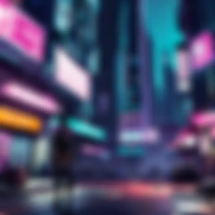 Surreal cyberpunk cityscape in a free online PC game