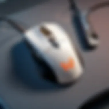 Close-up of gaming mouse on a textured mouse pad