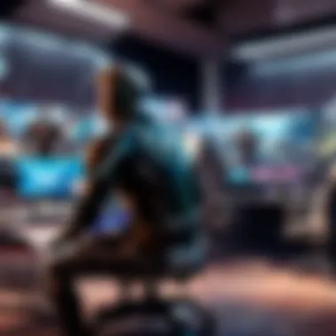 Team Strategy in a Gaming Studio A bustling gaming studio where teams strategize and prepare for matches