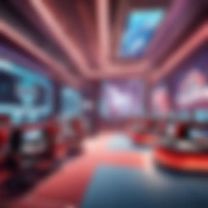 A vibrant esports arena filled with excited fans watching a Valorant match