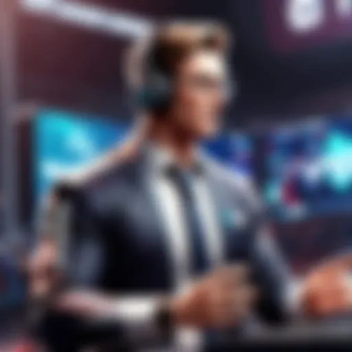 Announcer engaging with an audience during a Valorant match