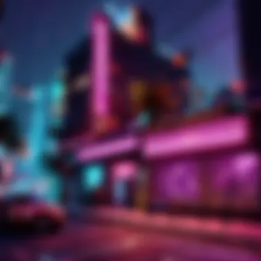Neon sign sound effects blending with urban cityscape
