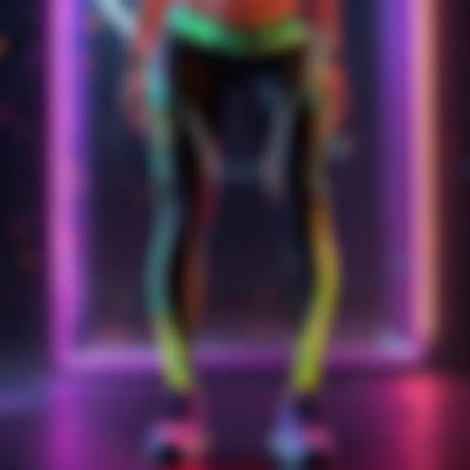 Vibrant neon leggings hanging on display